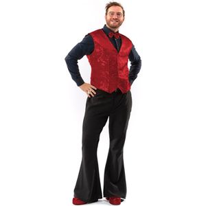 Original Replicas - Glitter & Glamour Kostuum - Paillettenvest Met Strik Elegant Red Man - Rood - Medium - Kerst - Verkleedkleding