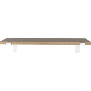 GoudmetHout - Massief eiken wandplank - 180 x 20 cm - Licht Eiken - Inclusief industriële plankdragers L-vorm MAT WIT - lange boekenplank