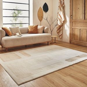 Vloerkleed voor woonkamer slaapkamer - zacht tapijt - effen rechthoekig geometrisch patroon - groot tapijt - wit tapijt loper - 171 crème - 120 x 160 cm vloerkleed