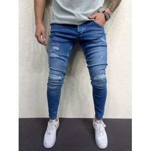 Mannen Stretchy Ripped Skinny Jeans Vernietigd Hole Slim Fit Denim Hoge Kwaliteit Jeans - W38