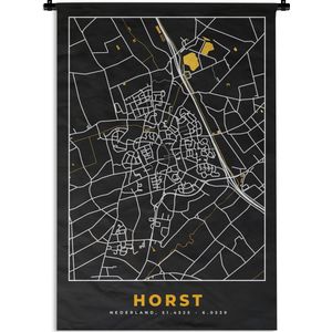 Wandkleed - Wanddoek - Horst - Black and Gold - Stadskaart - Plattegrond - Kaart - 90x135 cm - Wandtapijt