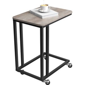 Reims Salontafel - bijzettafel - salontafel met wielen - C-vorm - mobiele en salontafel - 50 x 35 x 60 cm - woonkamertafel met metalen frame - voor koffie en laptop - industrieel design - Greige Zwart