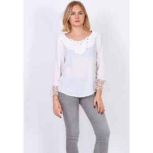 Prachtige blouse met steentjes - Wit - L/XL