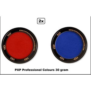 2x Set PXP Professional Colours schmink rood en blauw 30 gram - Schminken verjaardag feest festival thema feest