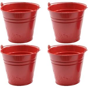 Decoris Bloempot/plantenpot bloemen relief - 4x - zink - D11 cm - rood