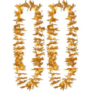 Toppers - Boland Hawaii krans/slinger - 2x - Tropische kleuren goud - Bloemen hals slingers