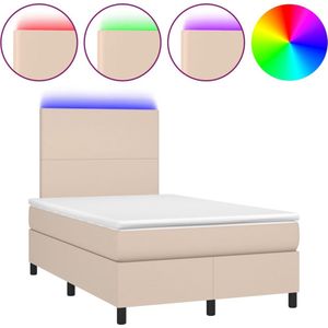 vidaXL - Boxspring - met - matras - en - LED - kunstleer - cappuccinokleur - 120x200cm