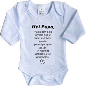 La Petite Couronne Romper Lange Mouw ""Hoi Papa, Mama heeft mij verteld dat je superleuk bent en een geweldige vader zal zijn. Ik kan niet wachten je te ontmoeten!"" Met Een Sterretje Unisex Katoen Wit/zwart Maat 56