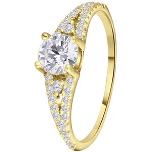 Lucardi Dames Goldplated ring met zirkonia - Ring - Cadeau - Echt Zilver - Goudkleurig