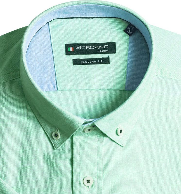 Giordano - Korte Mouw Overhemd - Heren - L - Groen - Katoen - 416001