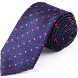Zijden stropdassen - stropdas heren ThannaPhum Zijden stropdas donkerblauw met roze stippen