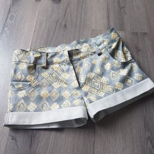 Short meisjes - korte broek - hotpants - stretch katoen - met zakken - geel/grijs - maat 134