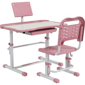 YOLO SHOP®-kinderburea-verstelbaar-80X49,5X82 cm-kindertafel met stoel-werktafel met lade-roze-wit