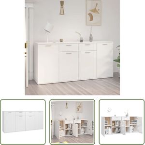 The Living Store Dressoir Meubelen - 160 x 36 x 75 cm - Hoogglans wit - 4 deuren - 2 lades