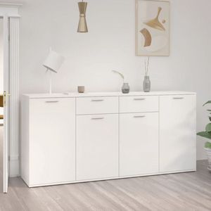 The Living Store Dressoir Meubelen - 160 x 36 x 75 cm - Hoogglans wit - 4 deuren - 2 lades