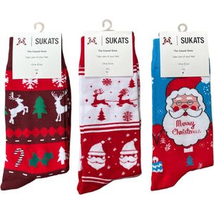 Sukats® The Casual Ones | 3 Paar | Maat 38-44 | Kerstsokken | One-Size | Unisex | Set A | Happy Fun Colorful Socks | Vrolijke Sokken | Grappige Sokken | Alledaagse Kousen