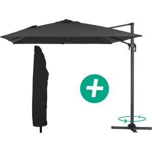 Parasol vrijhangend tuin zweefparasol Aluminium ""Sun 4"" - Rechthoekig - 3 x 4 m + beschermhoes - Zwart