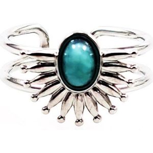 Dottilove Sieraden - Dames Waaier Ring - Witgoudkleurig Verguld - Ring met Turquoise Steen