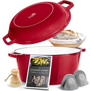 Gietijzeren pan, brood bakken, broodbakvorm, Dutch Oven, braadpan 4,5 l met deksel 1,8 l, stoofpan, geschikt voor alle warmtebronnen, geschikt voor inductie, geëmailleerde coating, 26 cm