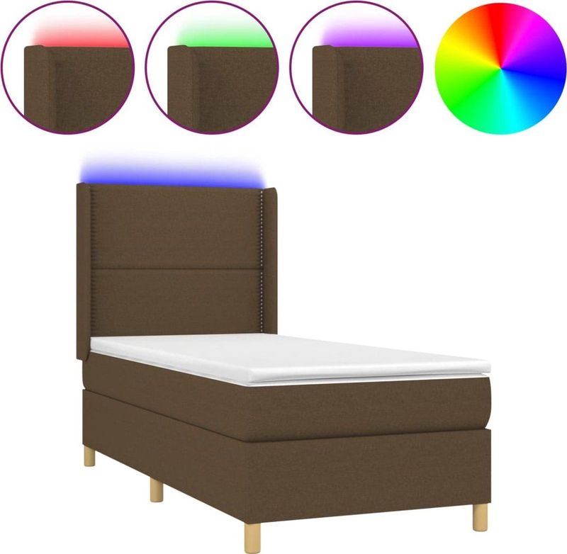 vidaXL - Boxspring - met - matras - en - LED - stof - donkerbruin - 100x200 - cm