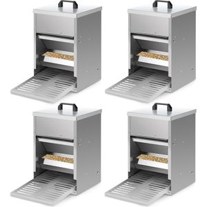 4x Voerautomaat - Kippenvoerbak - roestvrije stalen - voerautomaat pluimvee - Gegalvaniseerde stalen voerautomaat 5KG voerdispenser voerbak met automatisch pedaal en waterdichte deksel Kippenvoer voor pluimvee, waterdicht en knaagdierbestendig