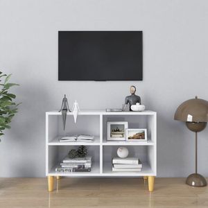 vidaXL Tv-meubel met houten poten 69.5x30x50 cm hoogglans wit