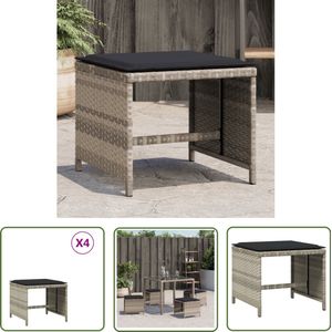 The Living Store Tuinkrukken 4 st met kussens 41x41x36 cm poly rattan lichtgrijs - Tuinkrukken - Outdoor Meubilair - Lounge Stoel - Patio Furniture - Buitendining