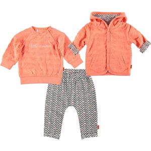 BESS - kledingset - 3delig - sweater oranje - broek wit zigzag - sweater oranje  - Maat 62