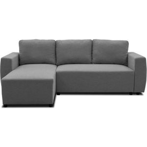 Omkeerbare hoekbank 3 tot 4 plaatsen - PHARELL - Antraciet stof - Opbergdoos - L 224 x D 155 x H 71/85 cm