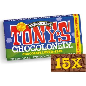 Tony's Chocolonely Ben & Jerry's Donkere Melk Chocolade - Brownie stukjes - Fairtrade Chocolade reep - 15 x 180 gram