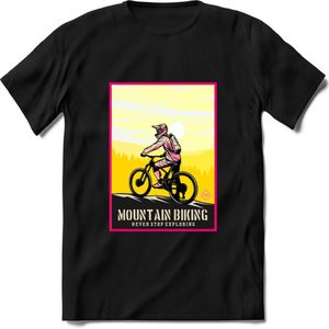 Mountain Biking | TSK Studio Mountainbike kleding Sport T-Shirt | Geel - Roze | Heren / Dames | Perfect MTB Verjaardag Cadeau Shirt Maat L