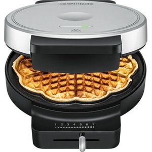 Rommelsbacher Wafelijzer WA 850 – Voor 5 hartvormige wafels – Antiaanbaklaag – Traploze temperatuurregeling – Snoeropberging – Voor zoete, hartige & vegan wafels – 850 W – Zwart/RVS