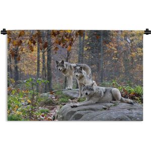 Wandkleed - Wanddoek - Wolf - Herfst - Bos - 120x80 cm - Wandtapijt