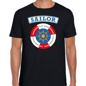 Zeeman/sailor verkleed t-shirt zwart voor heren - maritiem carnaval / feest shirt kleding / kostuum XXL