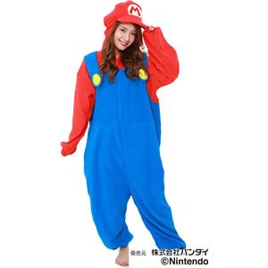 Mario Onesie Pak Kostuum Outfit Huispak Jumpsuit Verkleedpak - (Nintendo - Super Mario) Premium Verkleedkleding - Halloween & Carnaval - SAZAC - Kinderen & Volwassenen - Onesize (155-182) cm)