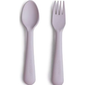 MUSHIE fork & spoon soft lilac - MUSHIE vork - lepel - etenstijd - eten - leren eten - baby - dreumes - peuter - kleuter - bestek - new collection - soft lilac