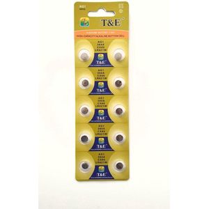 T & E - Ag 1 batterijen |Strip 10 stuks (ook bekend als AG1, LR621, G1, LR60, 164, 364) knoopcel batterijen