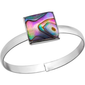 Teenringen | Zilveren teenring met vierkant stukje abalone parelmoer