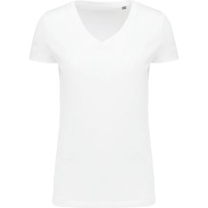 T-shirt Dames L Kariban V-hals Korte mouw White 100% Katoen