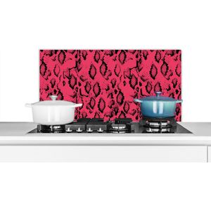 Spatscherm keuken 90x45 cm - Kookplaat achterwand Slangenprint - Dierenprint - Roze - Muurbeschermer - Spatwand fornuis - Hoogwaardig aluminium