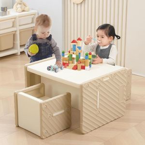 TRANKIELO® - Kindertafel en Stoelenset in Beige, Duurzame Kindermöbel voor Thuis en School -