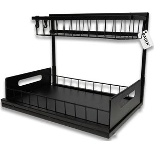 Gootsteenkast organizer - Aanrecht organizer – Gootsteen organizer – Uitschuifbaar – Zwart - Modern – Roestvrij – Antislip - Baulk®