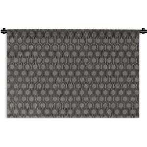 Wandkleed Luxe patroon - Luxe patroon van kleine zeshoeken tegen een grijze achtergrond Wandkleed katoen 90x60 cm - Wandtapijt met foto