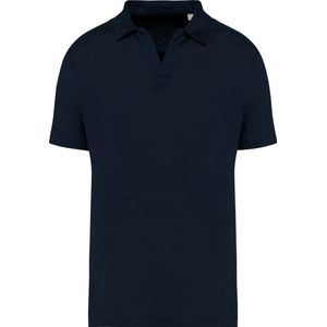 Vintage look linnen herenpolo met knooplijst Navy Blue - XXL