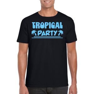 Toppers - Bellatio Decorations Tropical party T-shirt heren - met glitters - zwart/blauw - carnaval/themafeest S
