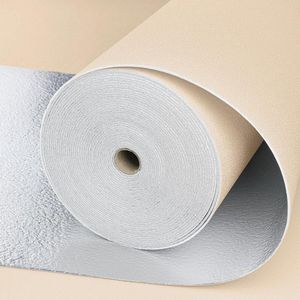 IBBO Shop - 2x Isolerend Behangpapier - Zelfklevend Behang - Woonkamer & Slaapkamer - Muurdecoratie - ± 2 mm Dik en Waterbestendig-Linnenstructuur Beige - Isolatie behang - Beige - 2 Rollen