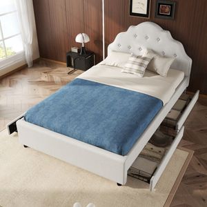 Gestoffeerd bed, 140x200cm gestoffeerd bed, tweepersoonsbed (zonder matras), linnen, minimalistische styling, beige