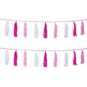 Set van 2x stuks kwast tassel feestslingers roze 3 meter - Meisjes geboren feestartikelen versieringen