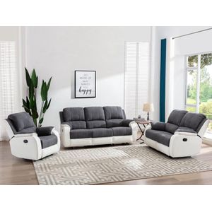 Twee- en driezits-relaxbank en -fauteuil van microvezel en grijs en wit kunstleer BRODY L 202 cm x H 99 cm x D 98 cm