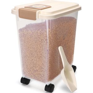 Nobleza Voercontainer - 20L - 7.5KG - Voedselcontainer hond - Opslagcontainer met datumregistratie - Zwenkwielen - Transparant